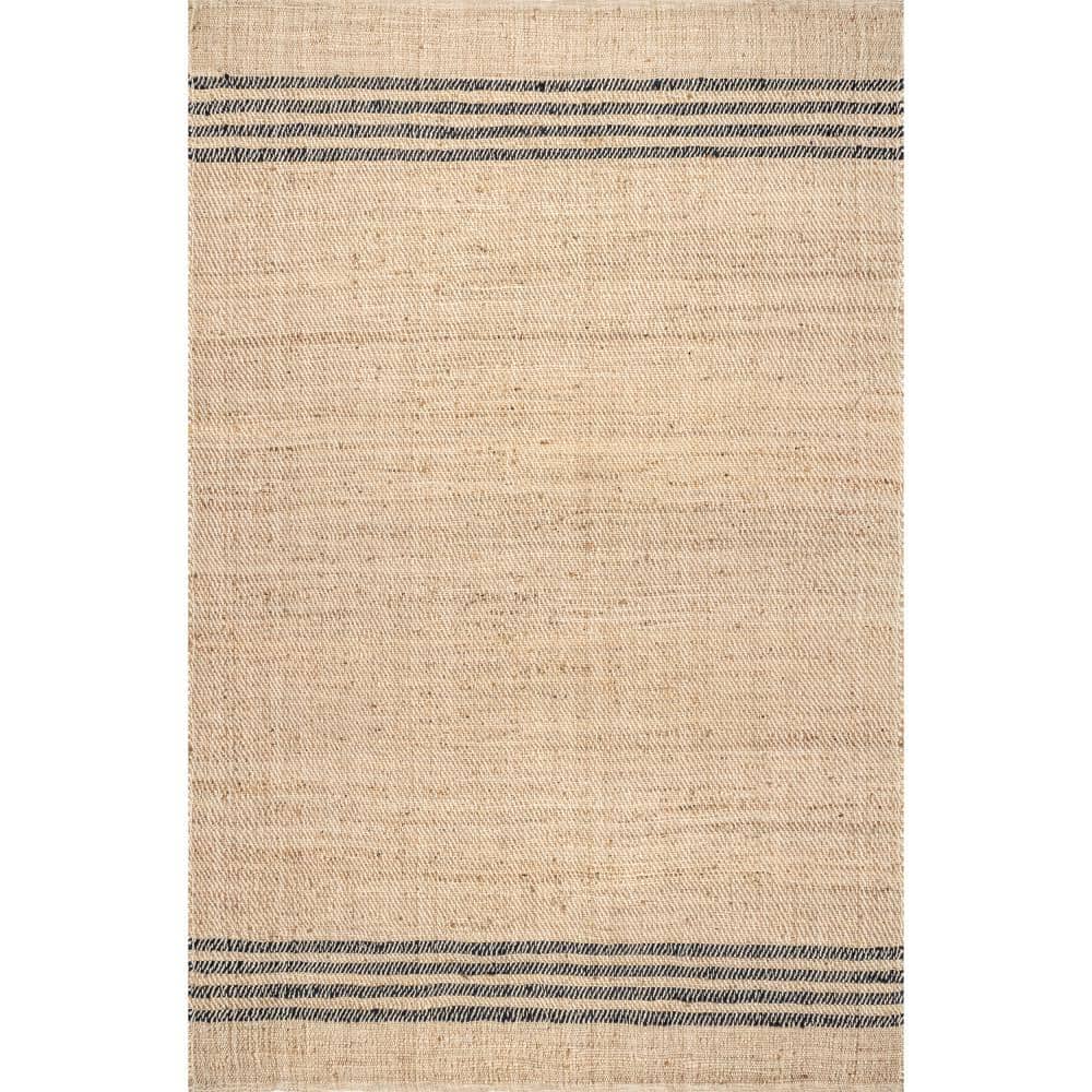 Meadow Natural Jute Flatweave Rug with Blue Stripes