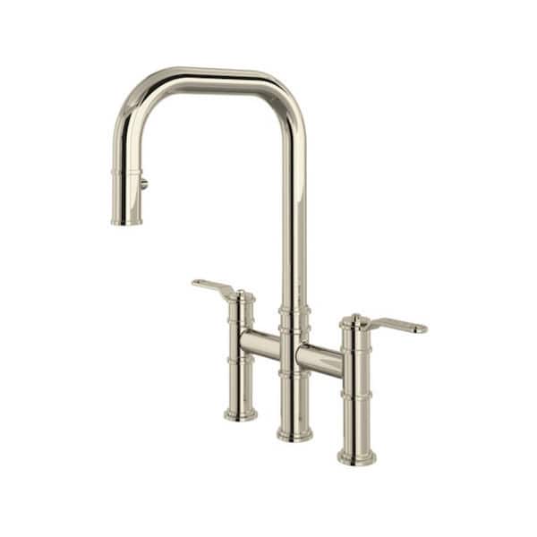 Armstrong Double Handle Pull Down Sprayer Kitchen Faucet in Polished Nickel