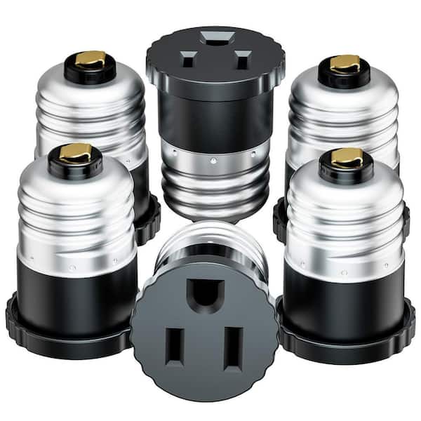 6 Pack Black Light Socket to Plug Adapter, onvert Light Bulb Socket to Outlet Adapter