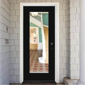 Legacy 30 in. x 80 in. Full-Lite Clear Glass LHIS Primed Black Finish Fiberglass Prehung Front Door