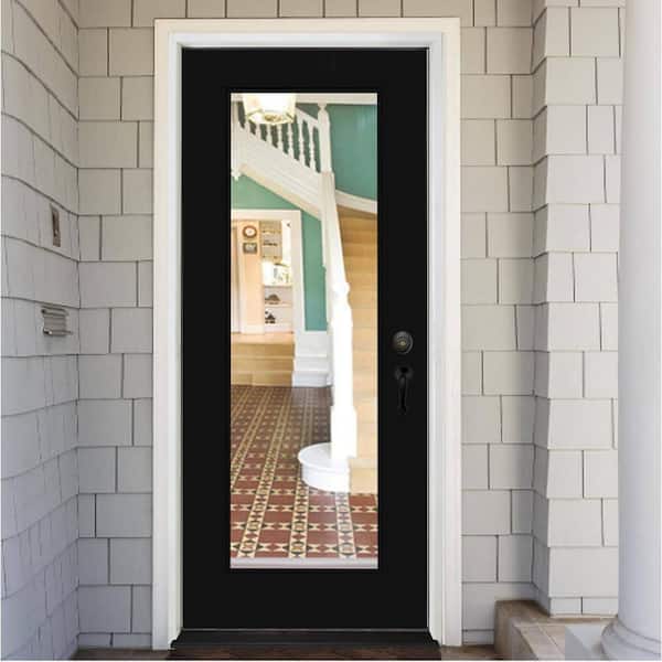 Legacy 30 in. x 80 in. Full-Lite Clear Glass LHIS Black Finish Fiberglass Prehung Front Door