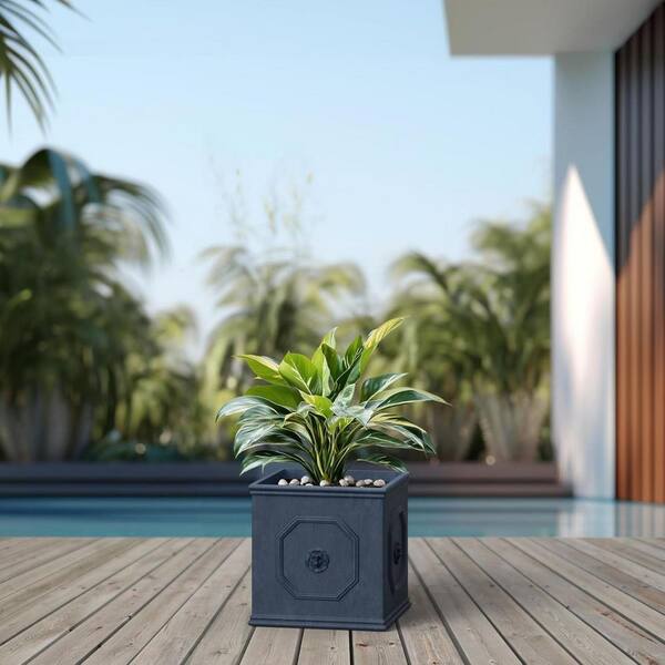 Gray Square Concrete Planter Decorative Pots (10 in. W x 10 in. H
