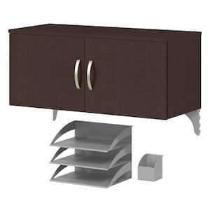Office in an Hour Mocha Cherry Storage Cabinet Hutch with Accessories