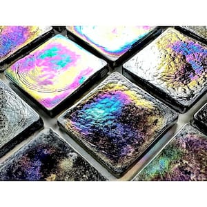 Atmosphere Iridescent Black Square Mosaic 2 in. x 2 in. Recycled Glass Decorative Pool Floor Tile (1 sq.ft/Case)