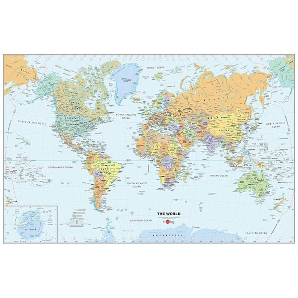 Photo 1 of 24 in. x 36 in. Dry Erase World Map Wall Decal