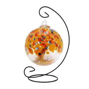 Tree Of Life 6 in. Multi-Color Aura Hand Blown Glass Ball with Metal Antique Bronze Finish Stand