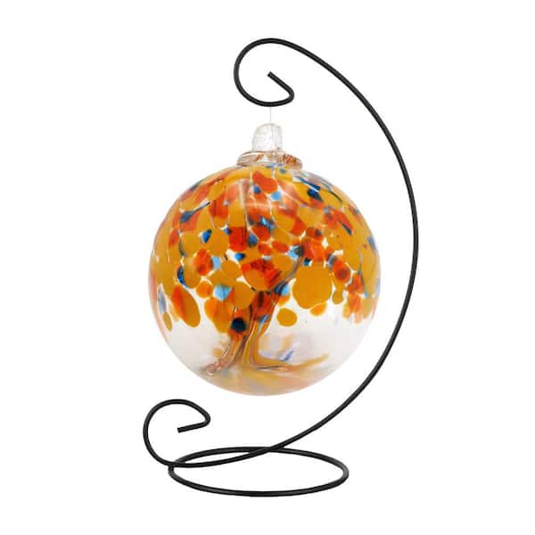 Dale Tiffany Tree Of Life 6 in. Multi-Color Aura Hand Blown Glass Ball with Metal Antique Bronze Finish Stand