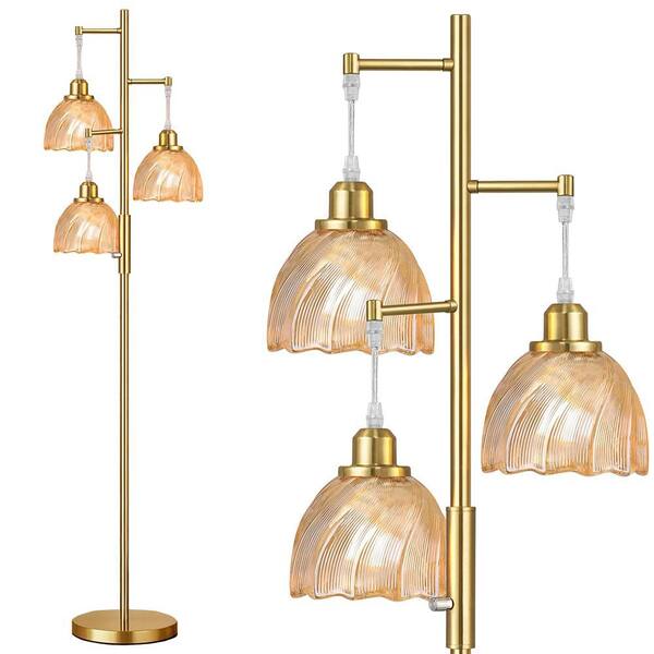 66 in. Gold 3-Light Smart Dimmable Vintage Tree Standing Column