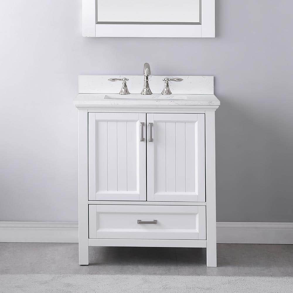 Isla 30" White Single Bathroom Vanity with Marble Countertop
