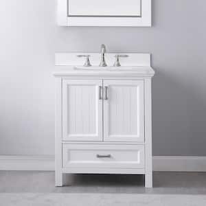 Isla 30 in. Bath Vanity in White with Carrara Marble Vanity Top in White with White Basin