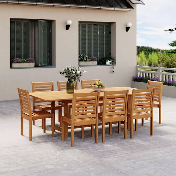 Elafonissi  9-Piece Teak Finish Wood 100% FSC Rectangular Patio Dining Set