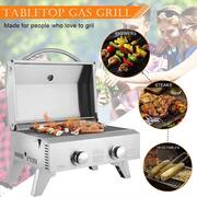 2-Burner Portable Stainless Steel BBQ Table Top Grill for Outdoors