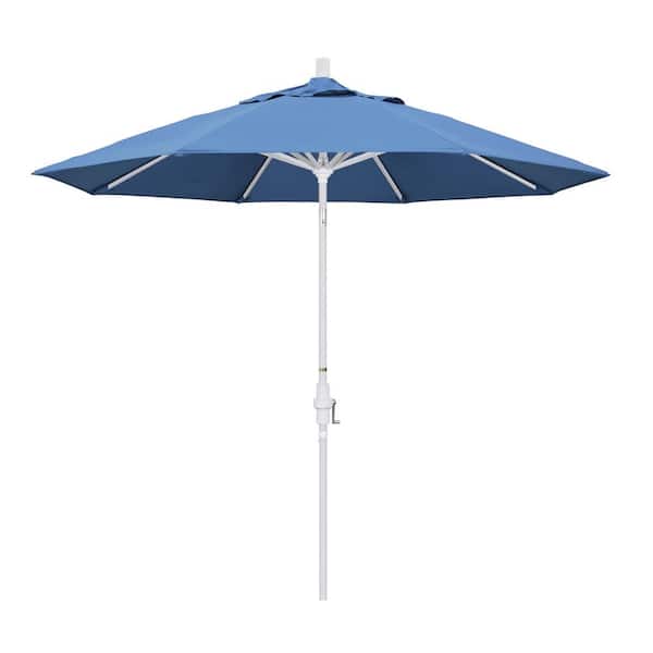 California Umbrella 9 ft. Aluminum Collar Tilt Patio Umbrella in Frost Blue Olefin