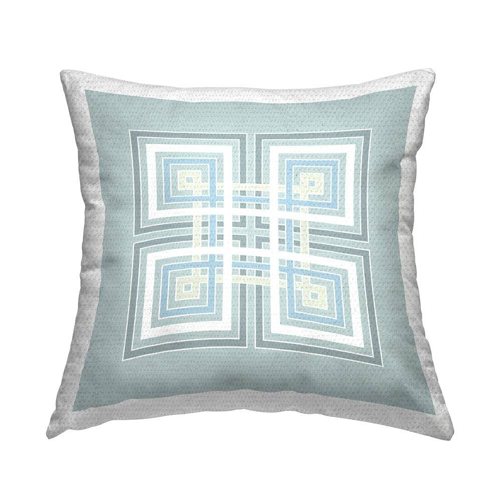 Turquoise and White Geometric Square Outdoor Throw Pillow
