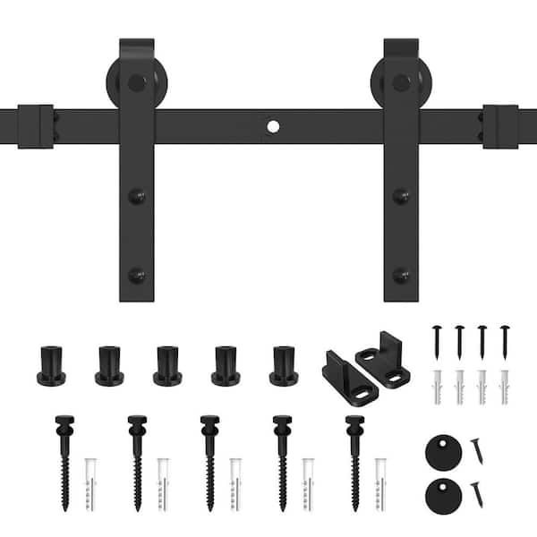 6 ft./72 in. Black J Shape Sliding Barn Door Track and Hardware Kit for Single Door with Hanger