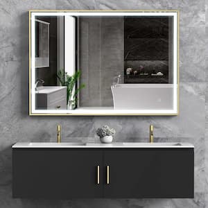 24 in. W x 32 in. H Rectangular Aluminum Framed LED Light with 3 Color and Anti-Fog Wall Bathroom Vanity Mirror in Gold