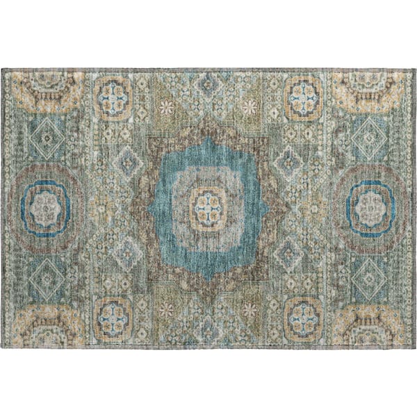 Mayfield Premium Machine Washable Abstract AMF2525 Basil 2 ft. x 3 ft. Accent Rug
