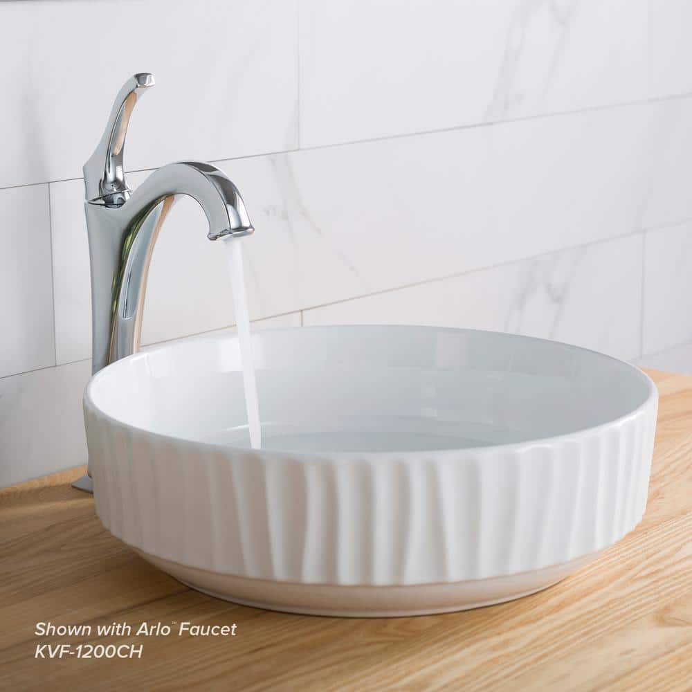 White Round Ceramic Vessel Bathroom Sink with Ultra-Slim Edges