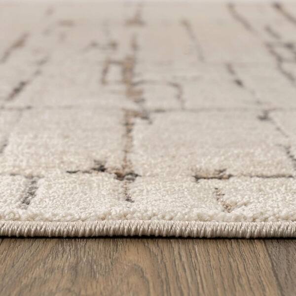Modern Abtract Linear Indoor High-Low Runner Rug 2 ft. x 12 ft. Cream
