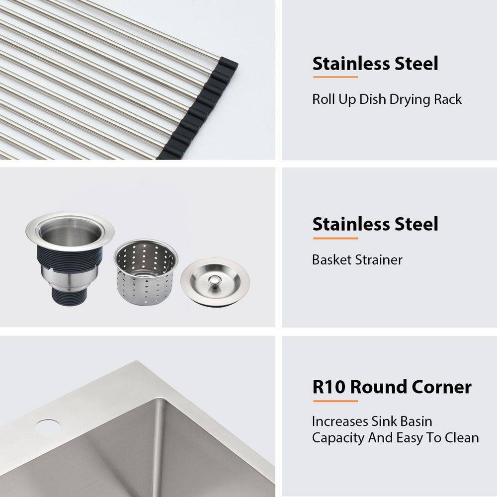 30" x 22" Stainless Steel Single Bowl Drop-In Kitchen Sink with Accessories