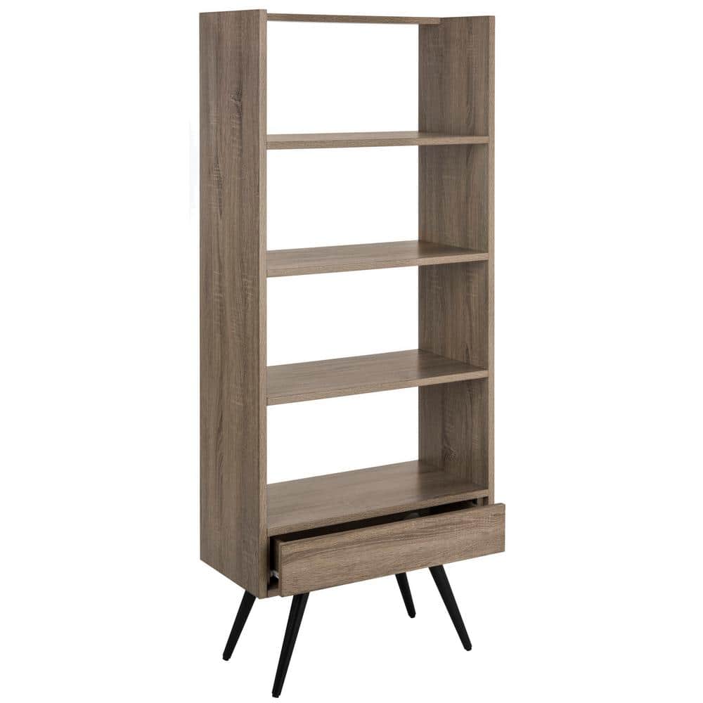 Terrence Transitional Black/Brown Wood 5-Tier Etagere with Drawer