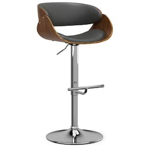Amery 34.4 in. H Mid Century Modern Charcoal Grey Faux Leather, Metal and Plywood Adjustable Swivel Bar Stool