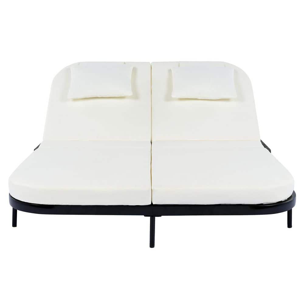 Black 1-Piece Metal Outdoor Iron Chaise Lounge Day Bed with Cushion Guard 5