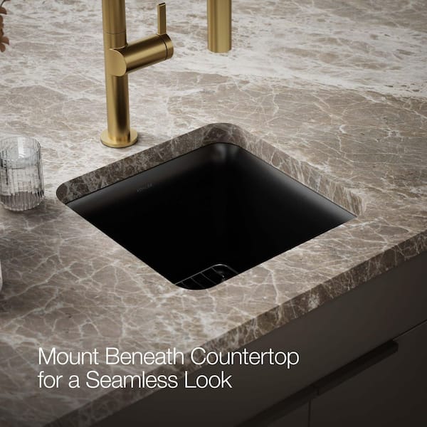 KOHLER Cairn Matte Black Granite Composite 16 in. Undermount Bar