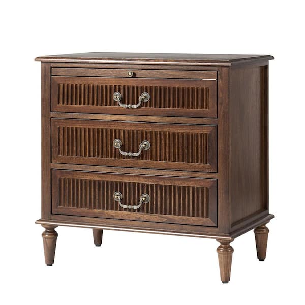 JAYDEN CREATION Weer Walnut Farmhouse Solid Wood 3-Drawer 26 in. W