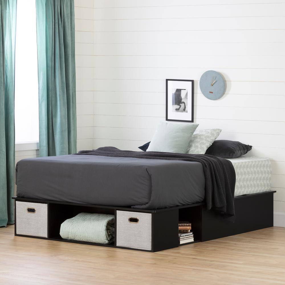 Full Black Upholstered Captain's Storage Bed with Drawers