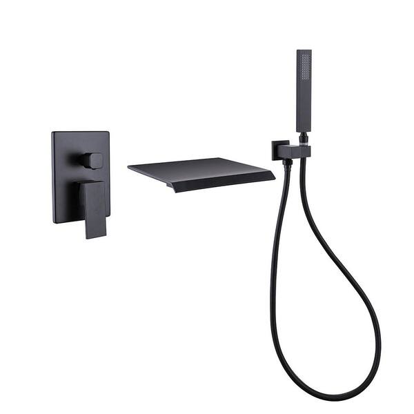 1-Spray Single Handle Wall Mount Tub Faucet with Hand Shower 1.5 GPM in Matte Black