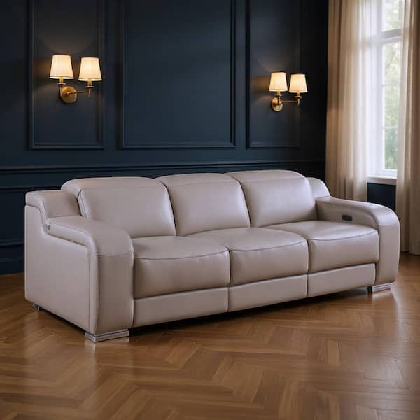 103.00 in. Straight Arm Leather Curved Sofa Gray