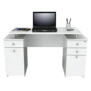 Amelia 50.79 in. Rectangular White MDF 2-Drawer Computer Desk with Cabinets and Drawers