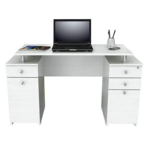 HomeRoots Amelia 50.79 in. Rectangular White MDF 2-Drawer Computer Desk with Cabinets and Drawers