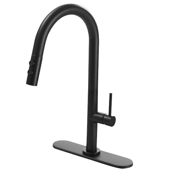 BWE Single Handle Pull Down Sprayer Kitchen Faucet In Matte Black A ...