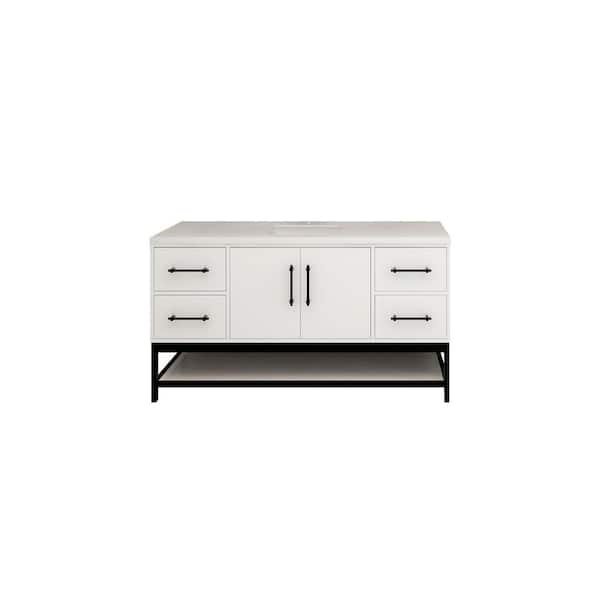 Victoria 59 in. W x 20 in. D x 35 in. H Single Sink Freestanding Frame Bath Vanity in Gloss White with White Acrylic Top