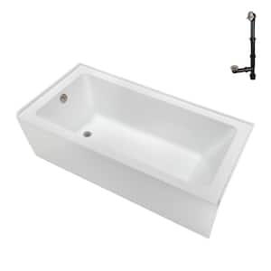 60 in. x 30 in. Soaking Acrylic Alcove Bathtub with Left Drain in Glossy White, External Drain in Brushed Nickel