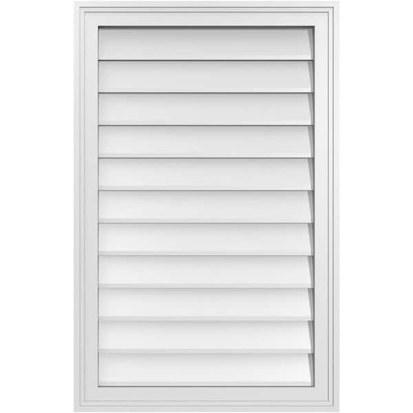 Ekena Millwork 22 in. x 34 in. Vertical Surface Mount PVC Gable Vent: Decorative with Brickmould Frame