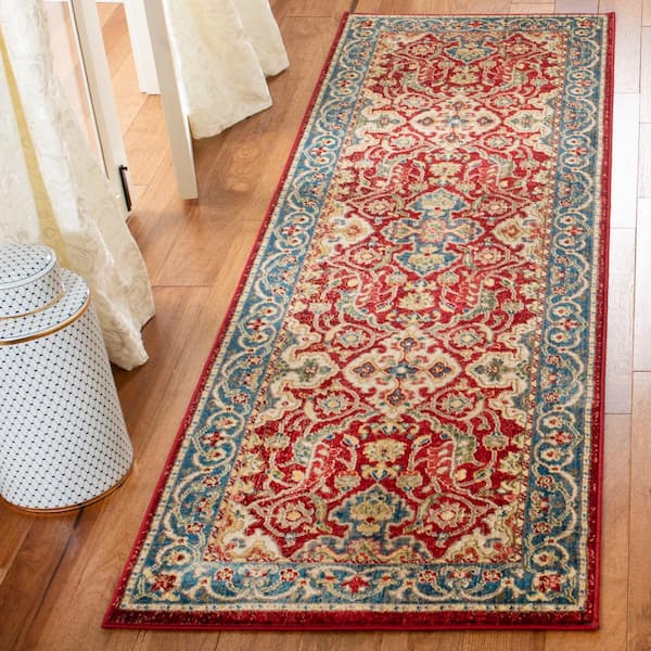 Kashan 3 ft. x 10 ft. Red/Blue Oriental Runner Rug