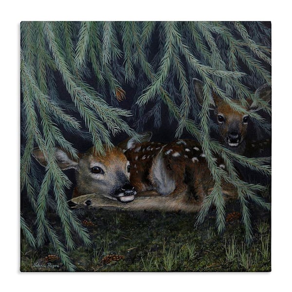 Deer Under Forest Tree by Valerie Rogers Unframed Animal Graphic Art Print 24 in. x 24 in.