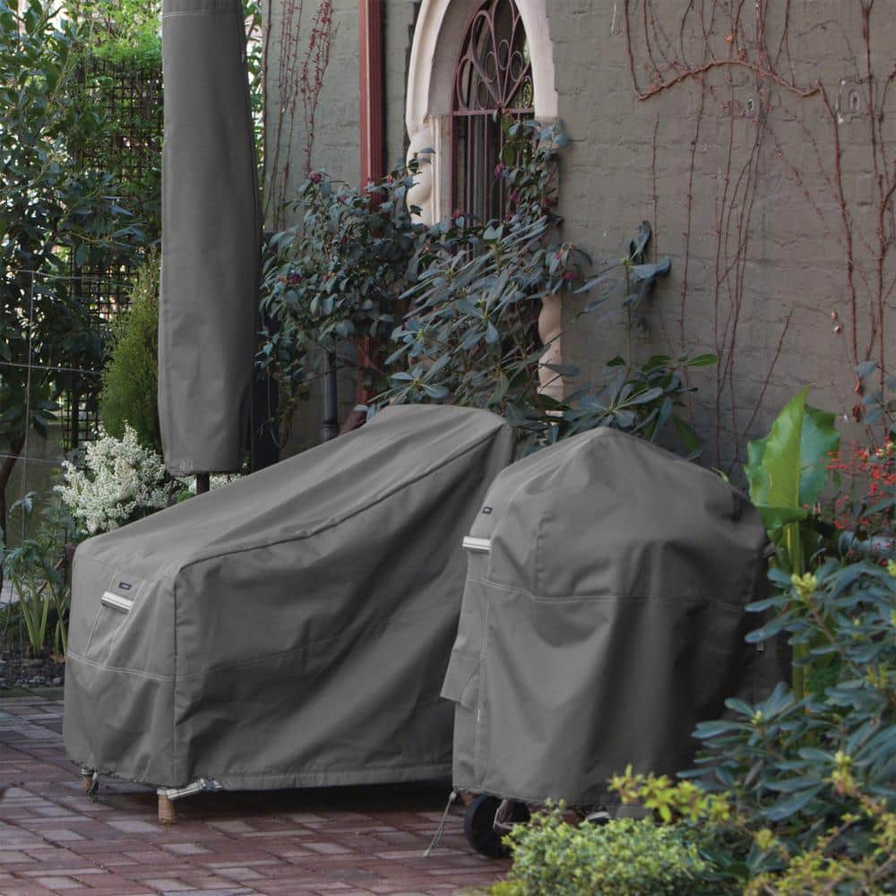 Ravenna Water-Resistant Gray BBQ Grill Cover with Cinch Cord