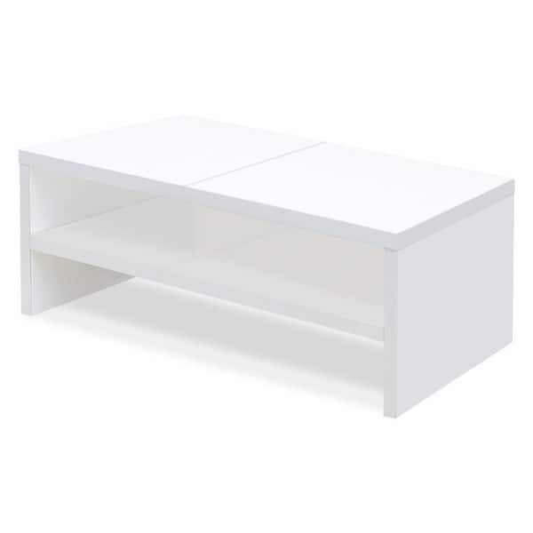 White 20 in. x 6.8 in. Wood Minimal 2-Tier Desk Organizer Stand
