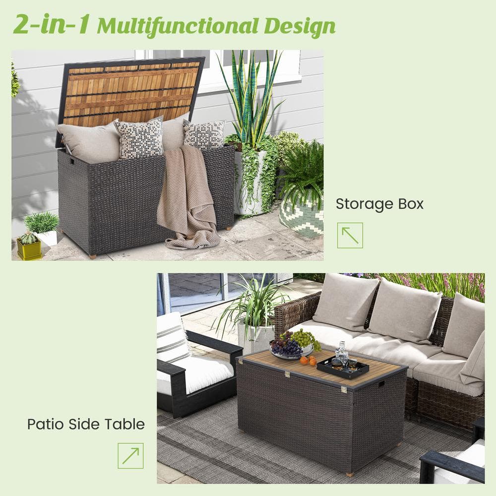 Mix Brown 134 Gallon Wicker and Acacia Wood Deck Box