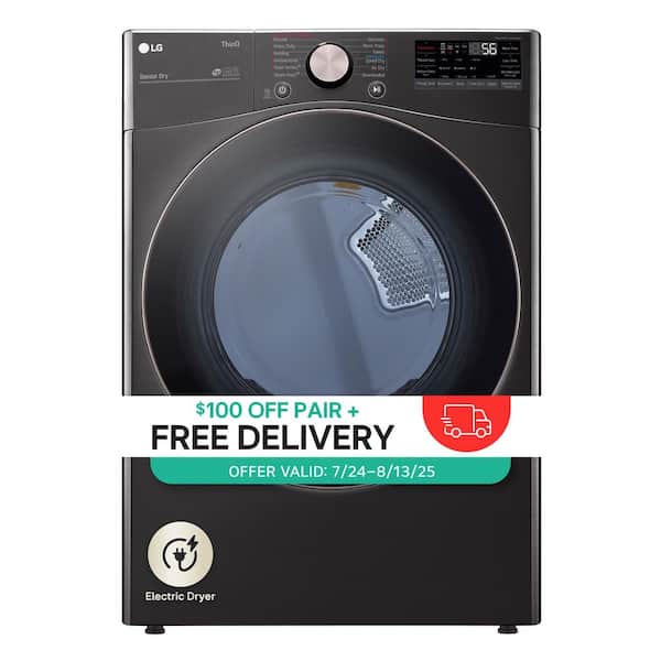 7.4 Cu. Ft. Vented SMART Stackable Electric Dryer in Black Steel with TurboSteam and Sensor Dry Technology