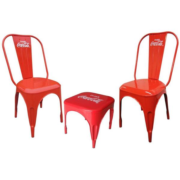 Coca-Cola Red and White 3-Piece Metal Cafe Set without Cushion
