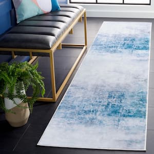 Tacoma Gray/Blue 3 ft. x 8 ft. Machine Washable Distressed Watercolor Runner Rug