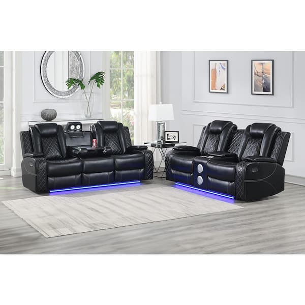 New Classic Furniture Orion II 2-Piece Black Faux Leather Manual Living Room Set