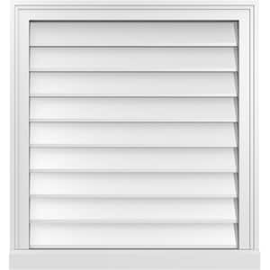 26 in. x 28 in. Vertical Surface Mount PVC Gable Vent: Decorative with Brickmould Sill Frame