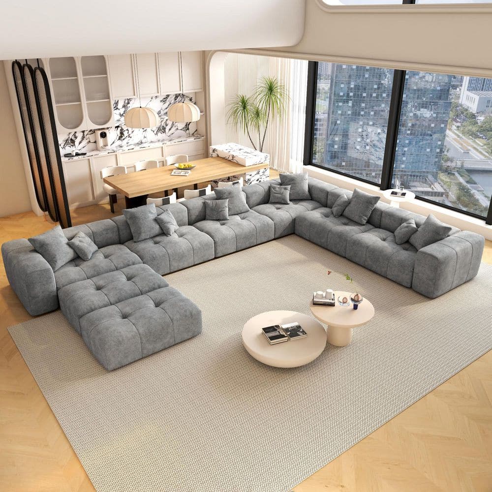 7-Piece Linen Oversized 184 in. W Sectional Sofa Modular Free Combination Living Room Set in. Gray