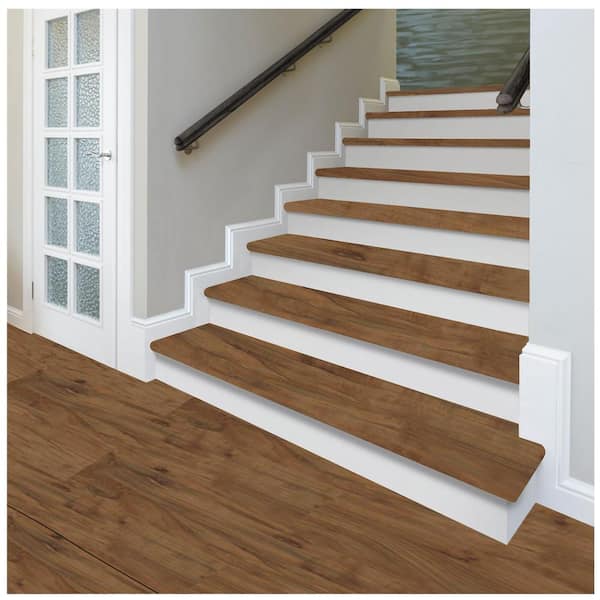 Cobblestone/Applewood/Acacia/Koa 47in.Lx12.15in.Wx1.69in.T Laminate Stair Tread and Reversible Riser Kit Adhesive